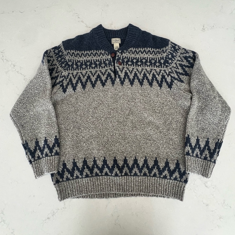 L.L. Bean Men's Nordic Pattern Sweater - Gray and Navy